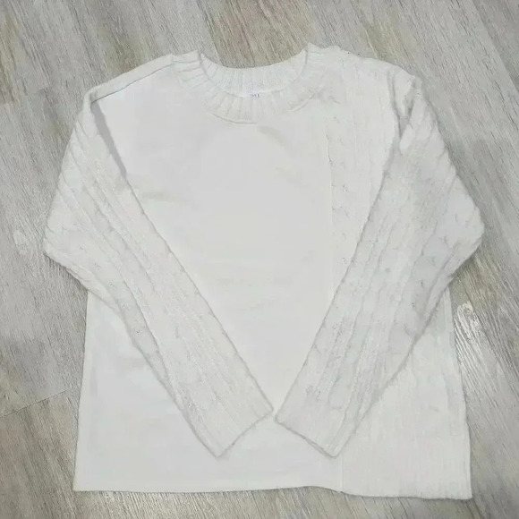 Time and Tru Women's Cable Knit Long Sleeve Pullover Sweater White Size Small - Picture 5 of 8